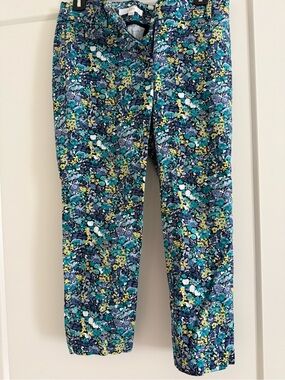 LOFT Marisa Floral Slim Pants in Teal Navy and Yellow
